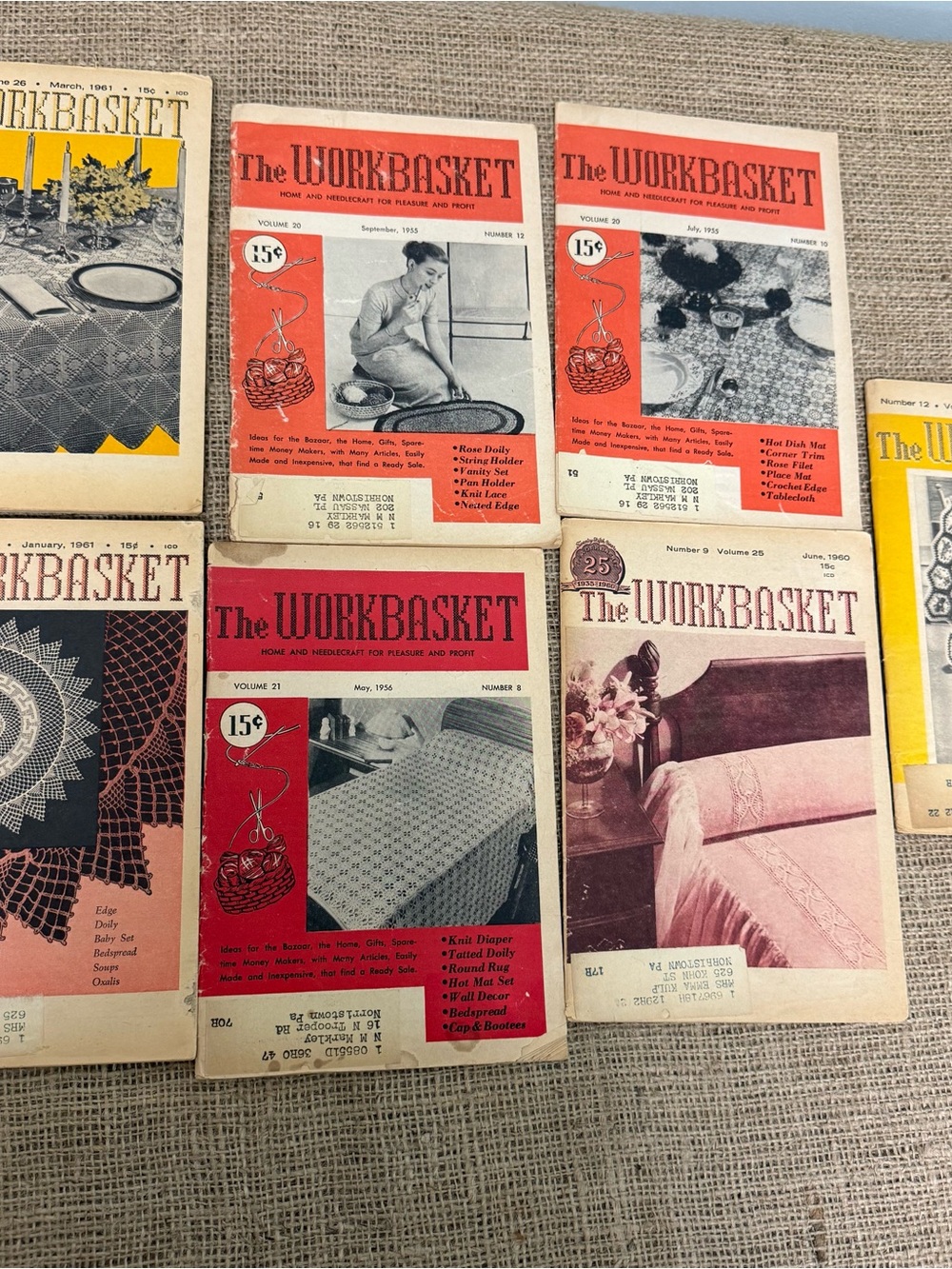 Lot of 7 Workbasket magazines, 1955, 1956,1960, 1961